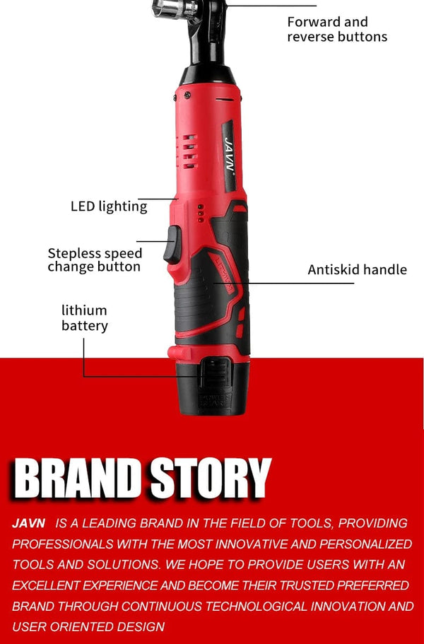 Planet Gates JAVN 12V Cordless Electric Wrench, 45NM 3/8'' Ratchet Wrench, Removal Screw Nut ,Car Repair Tools, Right Angle Wrench, Powe