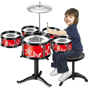 Planet Gates Jazz Drum Set for Kids 5 Drums / 3 Drums with Small Stool Drum Stick Set Music Instrument Educational Toys for Beginners Gifts