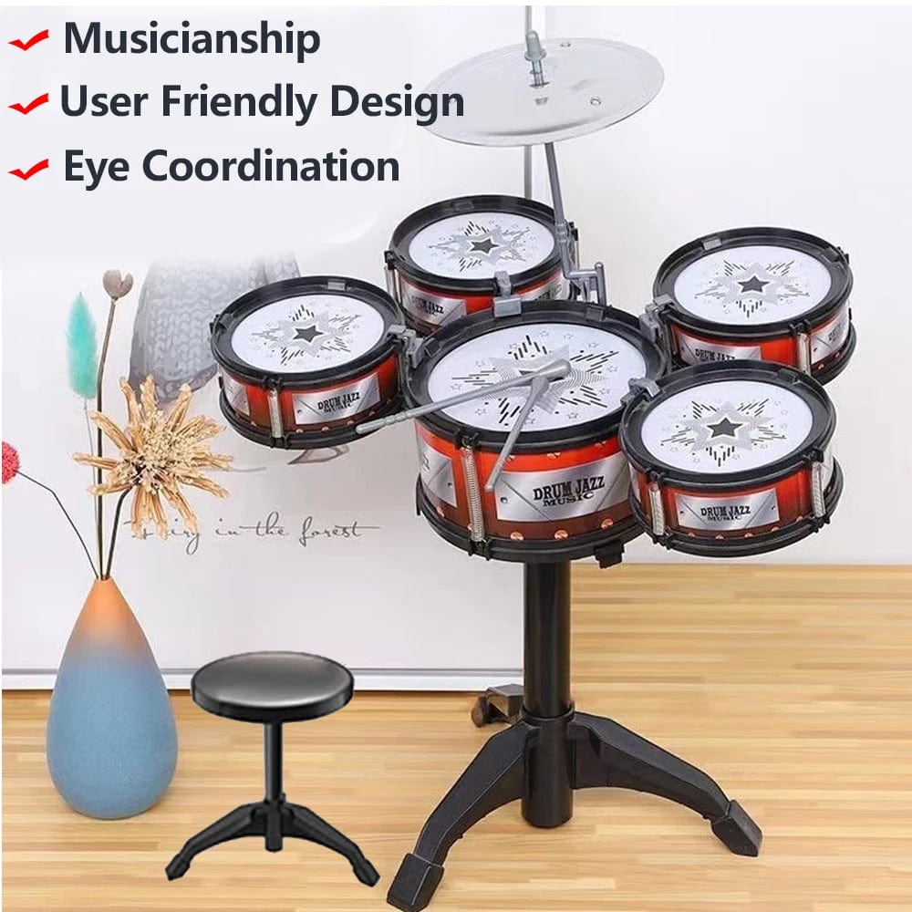 Planet Gates Jazz Drum Set for Kids 5 Drums / 3 Drums with Small Stool Drum Stick Set Music Instrument Educational Toys for Beginners Gifts