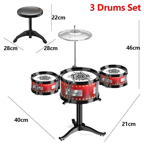 Planet Gates Jazz Drum Set for Kids 5 Drums / 3 Drums with Small Stool Drum Stick Set Music Instrument Educational Toys for Beginners Gifts