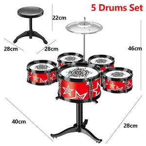Planet Gates Jazz Drum Set for Kids 5 Drums / 3 Drums with Small Stool Drum Stick Set Music Instrument Educational Toys for Beginners Gifts