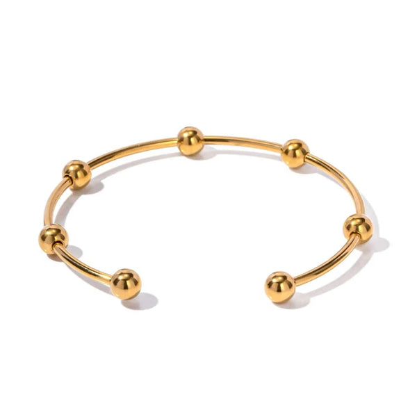 Planet Gates JDBW2306009 Uworld18k Gold Plated Stainless Steel Bracelets Jewelry Waterproof Mulit Round Ball Open Bangles for Women Man