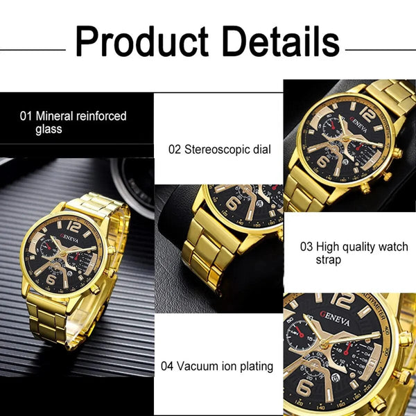 Planet Gates JHE81-HSG-SL01 1Pcs Men's Casual Business Trend Roman Day Digital Steel Band Quartz Watch 1PC Luxury Alloy Bracelet Birthday Christmas Gift Set