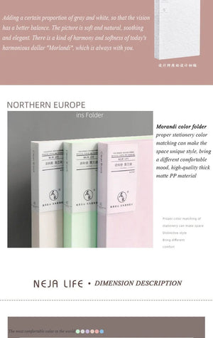 Planet Gates JIANWU A4 Morandi File Bag 100 Pages Data Book Large Capacity File Folder Portfolio Office Stationery