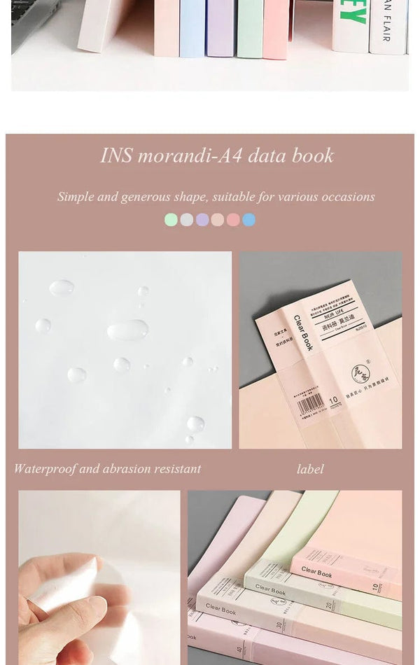 Planet Gates JIANWU A4 Morandi File Bag 100 Pages Data Book Large Capacity File Folder Portfolio Office Stationery