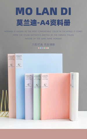 Planet Gates JIANWU A4 Morandi File Bag 100 Pages Data Book Large Capacity File Folder Portfolio Office Stationery
