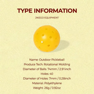 Planet Gates JIKEGO Competition Grade Outdoor Pickleball Balls 74mm 40 Holes 8 12 16 Packs PE 26g Yellow Green Accessories Training
