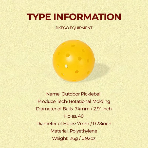 Planet Gates JIKEGO Competition Grade Outdoor Pickleball Balls 74mm 40 Holes 8 12 16 Packs PE 26g Yellow Green Accessories Training