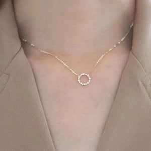 Planet Gates Jkeli -100% S925 Sterling Silver Plated 18K Gold Necklace with Full Diamond Circle Style Japanese and Korean K Gold Collar Chain