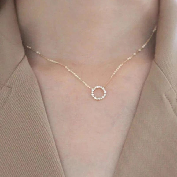 Planet Gates Jkeli -100% S925 Sterling Silver Plated 18K Gold Necklace with Full Diamond Circle Style Japanese and Korean K Gold Collar Chain