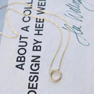 Planet Gates Jkeli -100% S925 Sterling Silver Plated 18K Gold Necklace with Full Diamond Circle Style Japanese and Korean K Gold Collar Chain