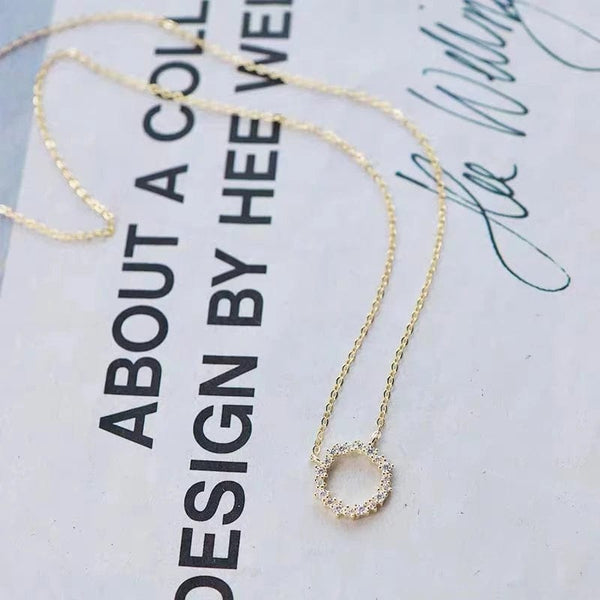 Planet Gates Jkeli -100% S925 Sterling Silver Plated 18K Gold Necklace with Full Diamond Circle Style Japanese and Korean K Gold Collar Chain