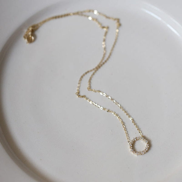 Planet Gates Jkeli -100% S925 Sterling Silver Plated 18K Gold Necklace with Full Diamond Circle Style Japanese and Korean K Gold Collar Chain