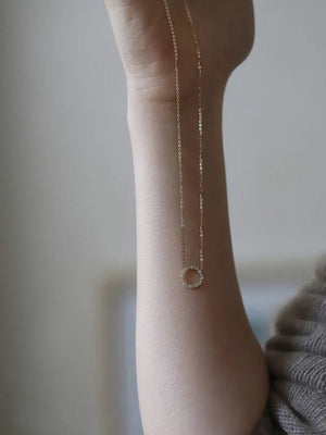 Planet Gates Jkeli -100% S925 Sterling Silver Plated 18K Gold Necklace with Full Diamond Circle Style Japanese and Korean K Gold Collar Chain