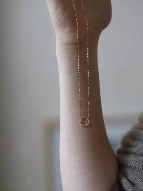 Planet Gates Jkeli -100% S925 Sterling Silver Plated 18K Gold Necklace with Full Diamond Circle Style Japanese and Korean K Gold Collar Chain