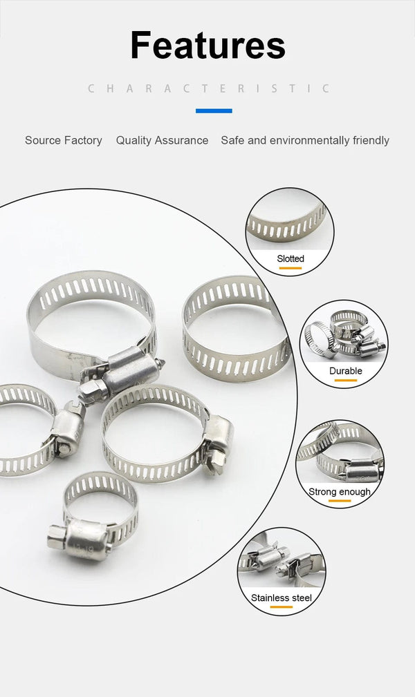Planet Gates JUIDINTO 2-10pcs Adjustable Worm Gear Hose Clamp Stainless Steel 6-95mm Hose Clip Lock for Water and Gas Pipes