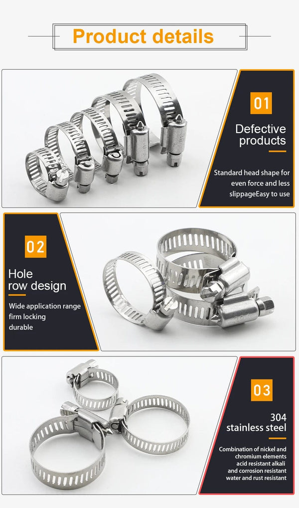 Planet Gates JUIDINTO 2-10pcs Adjustable Worm Gear Hose Clamp Stainless Steel 6-95mm Hose Clip Lock for Water and Gas Pipes