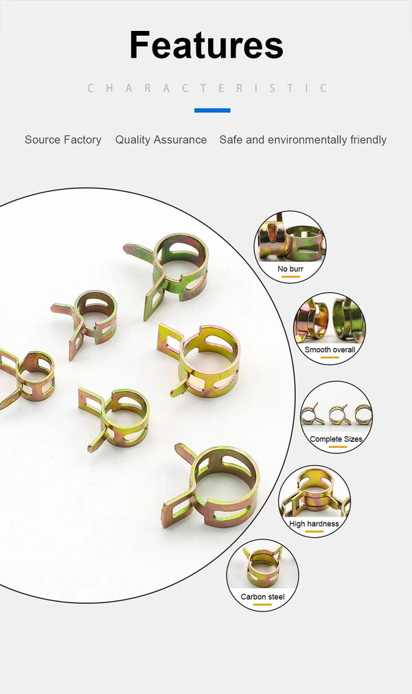 Planet Gates JUIDINTO 20pcs Fuel line Spring Clamp 6-15mm Spring Clip Fuel Oil Line Silicone Vacuum Hose Clamps Carbon Steel Zinc Plated Clip