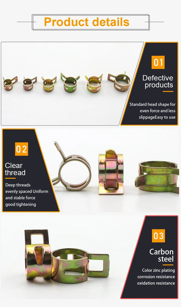 Planet Gates JUIDINTO 20pcs Fuel line Spring Clamp 6-15mm Spring Clip Fuel Oil Line Silicone Vacuum Hose Clamps Carbon Steel Zinc Plated Clip