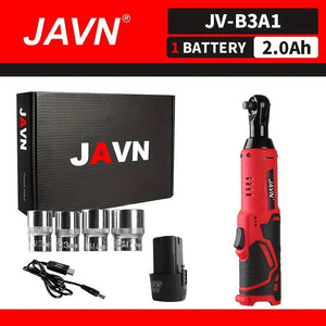 Planet Gates JV-B3-A1-U 1 Set JAVN 12V Cordless Electric Wrench, 45NM 3/8'' Ratchet Wrench, Removal Screw Nut Car Repair Tools, Right Angle Wrench, Power Tool