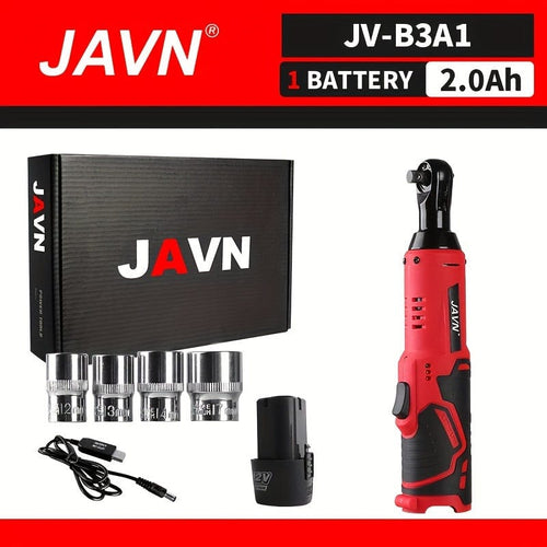 Planet Gates JV-B3-A1-U 1 Set JAVN 12V Cordless Electric Wrench, 45NM 3/8'' Ratchet Wrench, Removal Screw Nut Car Repair Tools, Right Angle Wrench, Power Tool