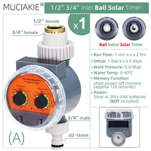 Planet Gates K MUCIAKIE Type A Solar Power Ball Valve Timers Home Garden Watering Irrigation Automatic Controller Waterproof 1/2 3/4'' Thread