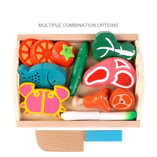 Planet Gates K Simulation Kitchen Pretend Toy Wooden Classic Game Montessori Educational Toy For Children Kids Gift Cutting Fruit Vegetable Set