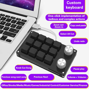 Planet Gates K03 White USB Macro Custom Mini Keyboard 12 Keys 2 Knob Programming DIY Mechanical Keyboard Gaming Drawing Switch Portable Hot-swap Keypad