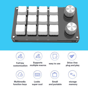 Planet Gates K03 White USB Macro Custom Mini Keyboard 12 Keys 2 Knob Programming DIY Mechanical Keyboard Gaming Drawing Switch Portable Hot-swap Keypad