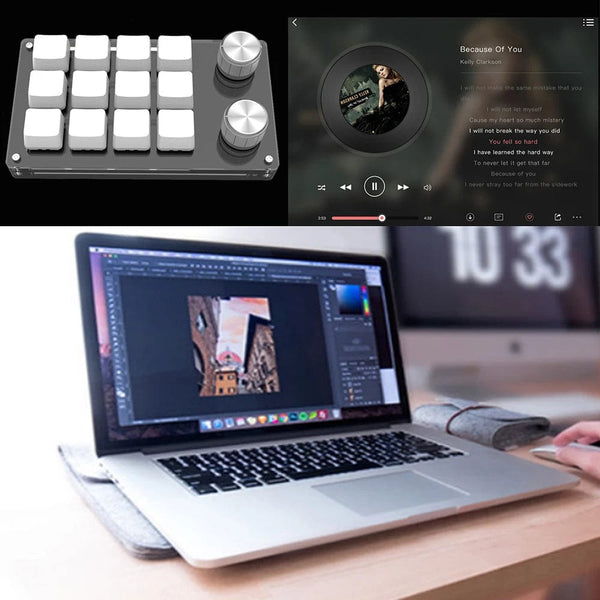 Planet Gates K03 White USB Macro Custom Mini Keyboard 12 Keys 2 Knob Programming DIY Mechanical Keyboard Gaming Drawing Switch Portable Hot-swap Keypad