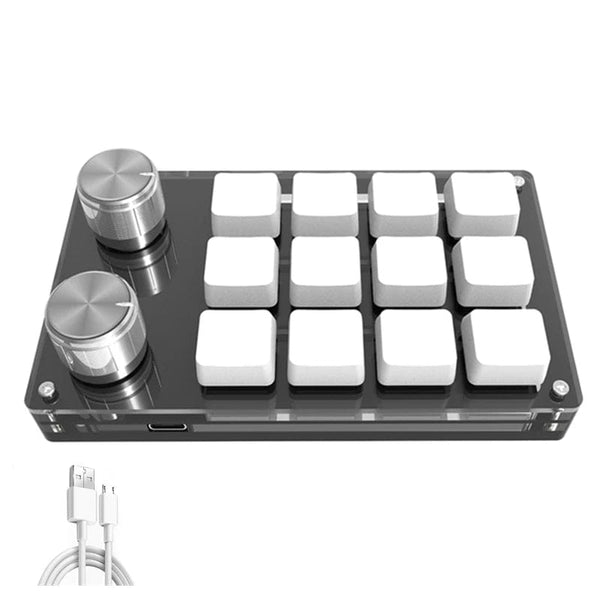 Planet Gates K03 White USB Macro Custom Mini Keyboard 12 Keys 2 Knob Programming DIY Mechanical Keyboard Gaming Drawing Switch Portable Hot-swap Keypad