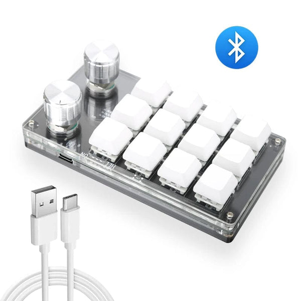 Planet Gates K03 White USB Macro Custom Mini Keyboard 12 Keys 2 Knob Programming DIY Mechanical Keyboard Gaming Drawing Switch Portable Hot-swap Keypad