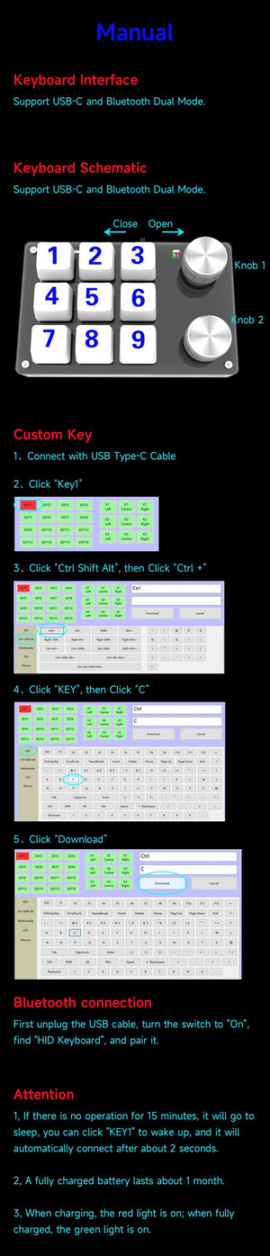 Planet Gates K03 White USB Macro Custom Mini Keyboard 12 Keys 2 Knob Programming DIY Mechanical Keyboard Gaming Drawing Switch Portable Hot-swap Keypad