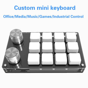 Planet Gates K03 White USB Macro Custom Mini Keyboard 12 Keys 2 Knob Programming DIY Mechanical Keyboard Gaming Drawing Switch Portable Hot-swap Keypad