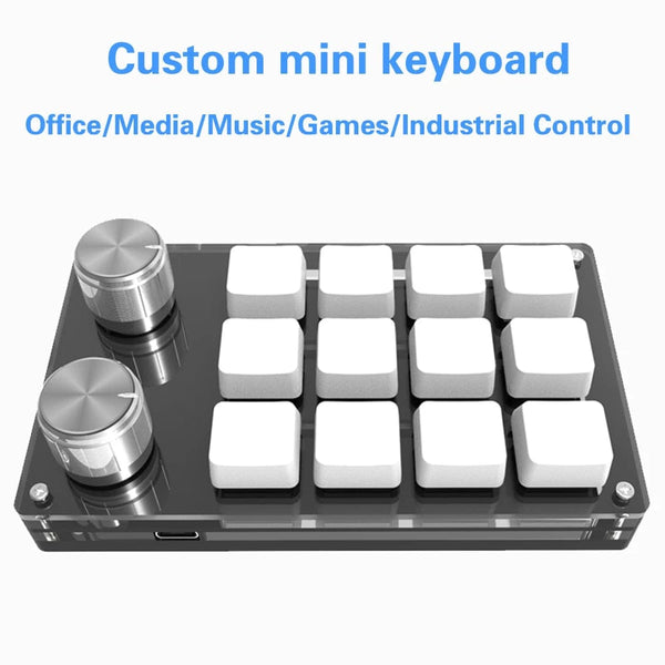 Planet Gates K03 White USB Macro Custom Mini Keyboard 12 Keys 2 Knob Programming DIY Mechanical Keyboard Gaming Drawing Switch Portable Hot-swap Keypad