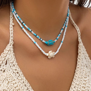 Planet Gates K1BK04517 KunJoe Bohemian Mixed Color Rice Beads Starfish Pendant Necklace Set for Women Men Fashion Beach Choker Clavicle Chain Jewelry