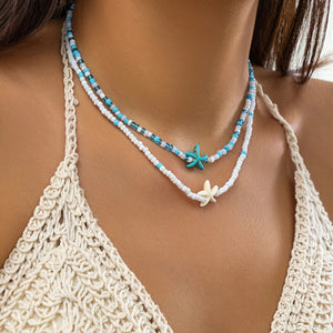 Planet Gates K2BK04517 KunJoe Bohemian Mixed Color Rice Beads Starfish Pendant Necklace Set for Women Men Fashion Beach Choker Clavicle Chain Jewelry