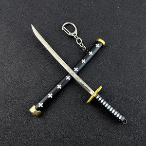 Planet Gates K769-black-white Mini Roronoa Zoro Samurai Sword Keychain Anime Scabbard Key Ring Katana Buckle Key Chain for men women Cosplay Toy Jewelry Gift