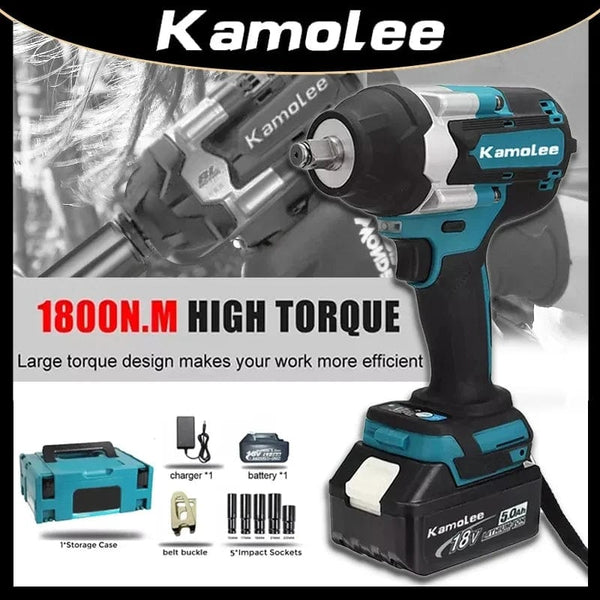 Planet Gates Kamolee 1800 N.M Torque DTW700 Brushless Electric Impact Wrench 1/2 In Lithium-Ion Battery For Makita 18V Battery