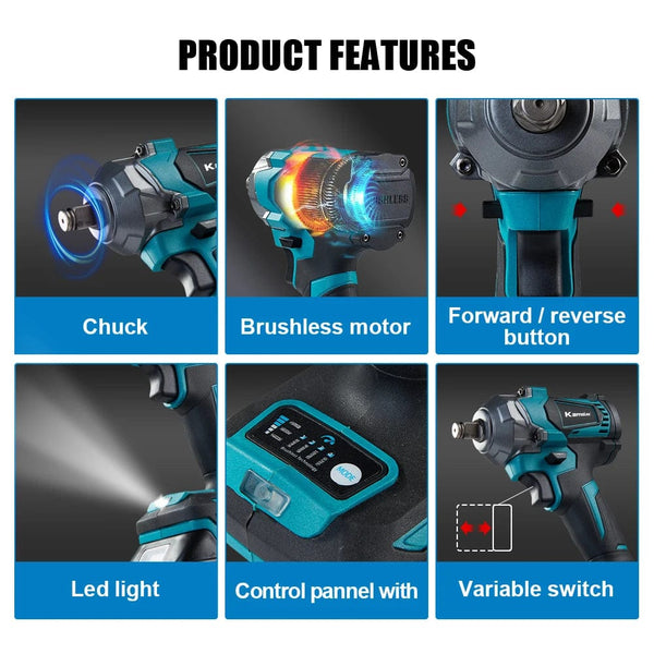 Planet Gates Kamolee Electric Wrench DTW500 Brushless Cordless 1200 N.m Included Battery and Charger Compatible with 18V Makita Battery