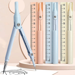 Planet Gates Kawaii 3 in 1 Compass Geometry Set with Ruler Pencil Multifunctional School Drawing Compass Math Geometry Tool Korean Stationery