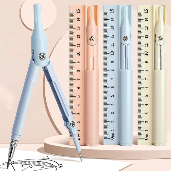 Planet Gates Kawaii 3 in 1 Compass Geometry Set with Ruler Pencil Multifunctional School Drawing Compass Math Geometry Tool Korean Stationery
