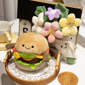 Planet Gates Kawaii Hamburger Plush Toy Soft Stuffed Bouquet Cushion Funny Food / Flower Pillow Cute Burger Doll Creative Birthday Gift
