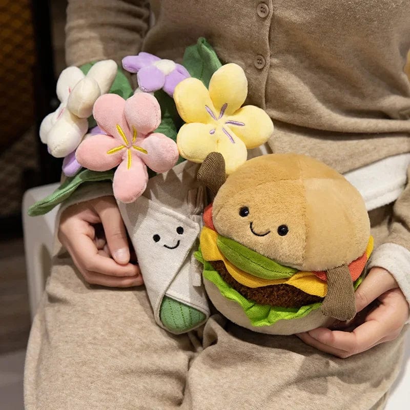 Planet Gates Kawaii Hamburger Plush Toy Soft Stuffed Bouquet Cushion Funny Food / Flower Pillow Cute Burger Doll Creative Birthday Gift