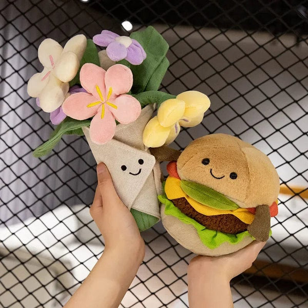 Planet Gates Kawaii Hamburger Plush Toy Soft Stuffed Bouquet Cushion Funny Food / Flower Pillow Cute Burger Doll Creative Birthday Gift