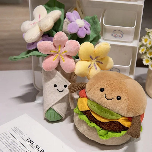 Planet Gates Kawaii Hamburger Plush Toy Soft Stuffed Bouquet Cushion Funny Food / Flower Pillow Cute Burger Doll Creative Birthday Gift