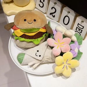 Planet Gates Kawaii Hamburger Plush Toy Soft Stuffed Bouquet Cushion Funny Food / Flower Pillow Cute Burger Doll Creative Birthday Gift
