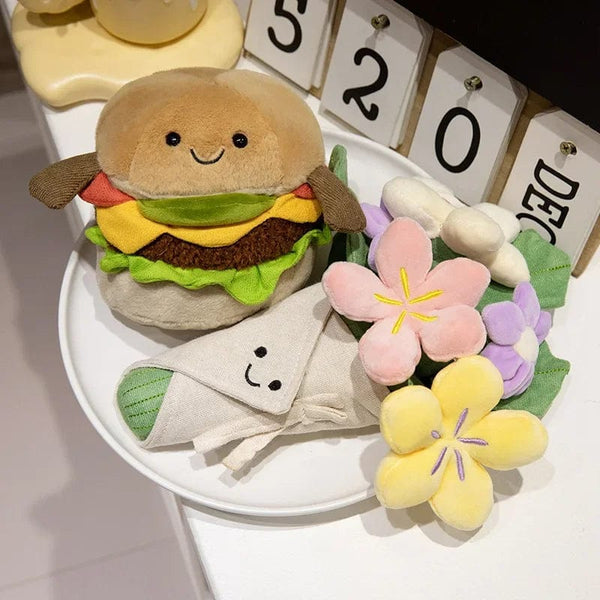 Planet Gates Kawaii Hamburger Plush Toy Soft Stuffed Bouquet Cushion Funny Food / Flower Pillow Cute Burger Doll Creative Birthday Gift