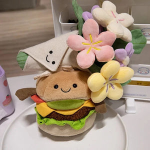 Planet Gates Kawaii Hamburger Plush Toy Soft Stuffed Bouquet Cushion Funny Food / Flower Pillow Cute Burger Doll Creative Birthday Gift