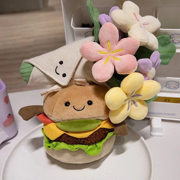Planet Gates Kawaii Hamburger Plush Toy Soft Stuffed Bouquet Cushion Funny Food / Flower Pillow Cute Burger Doll Creative Birthday Gift